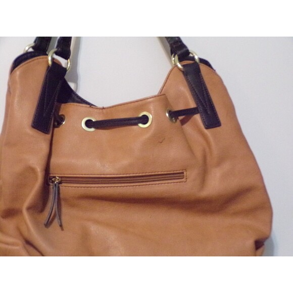 Liz Claiborne Leather Handbag Brown & Black w/Gold Accents - Picture 3 of 7